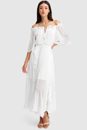 Amour Amour Ruffled Maxi Dress in White