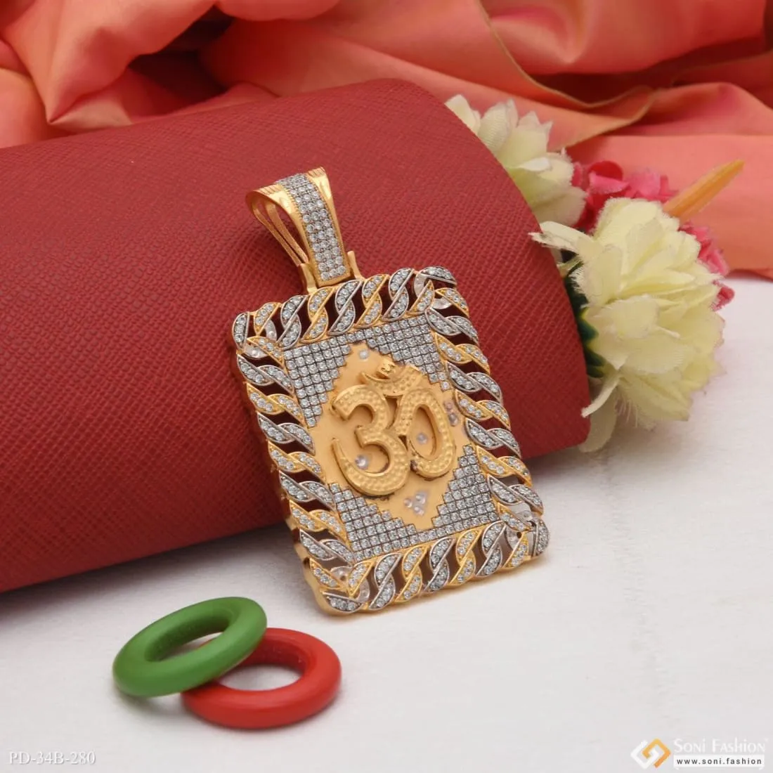 1 Gram Gold Forming Om With Diamond Fashionable Design Pendant For Men - Style B280