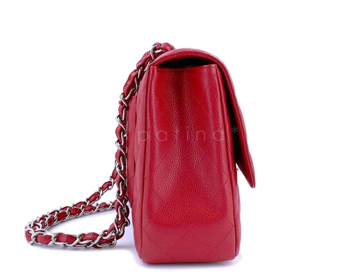 10C Chanel Red Caviar Jumbo Classic Flap Bag SHW