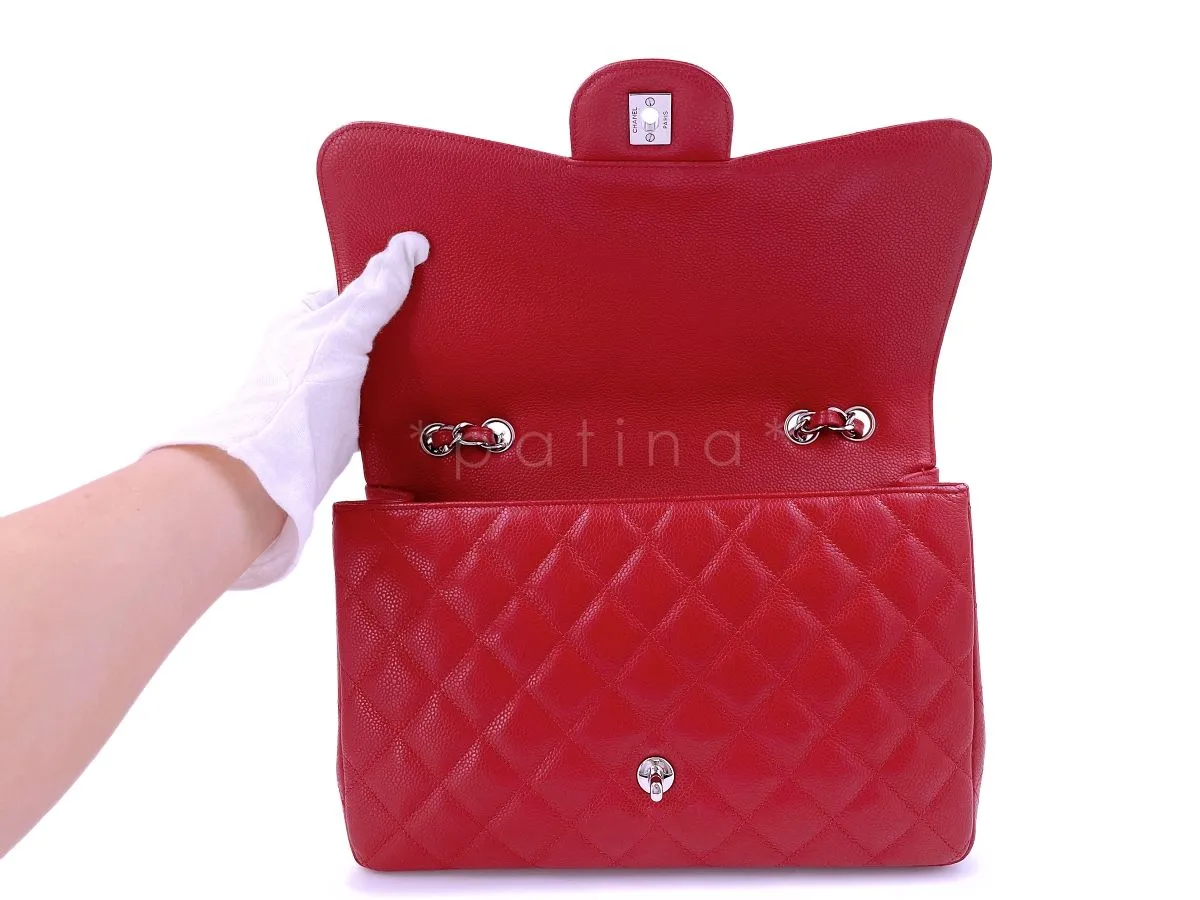 10C Chanel Red Caviar Jumbo Classic Flap Bag SHW