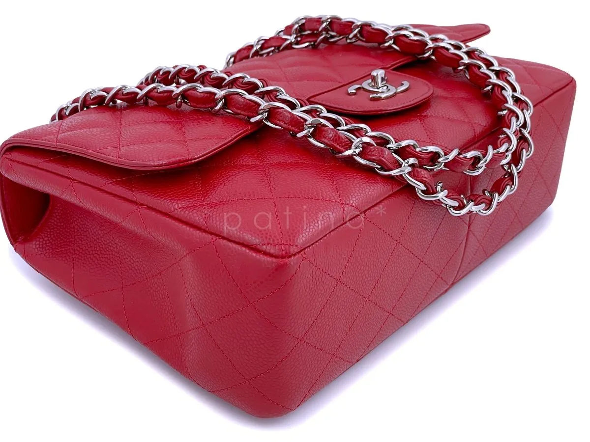 10C Chanel Red Caviar Jumbo Classic Flap Bag SHW