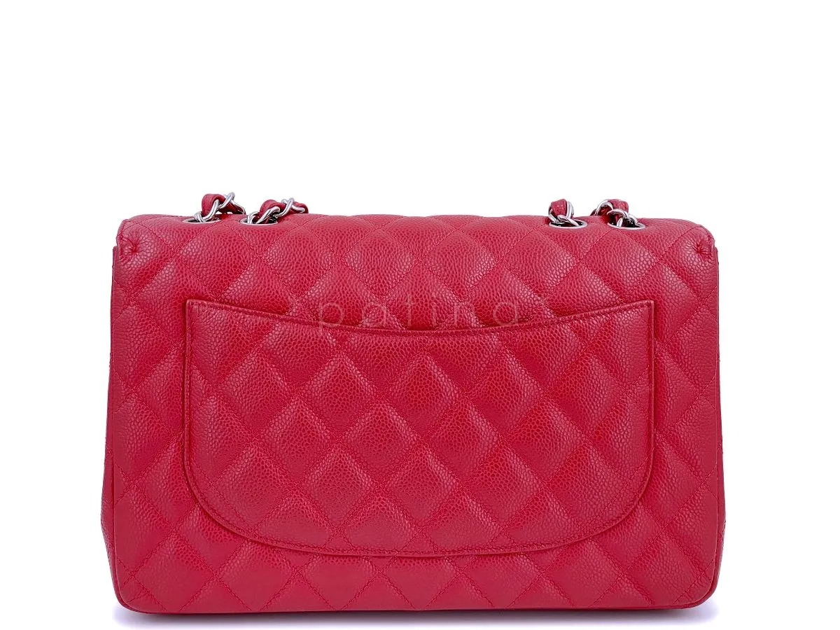 10C Chanel Red Caviar Jumbo Classic Flap Bag SHW