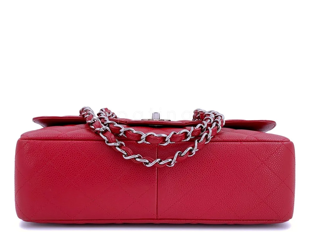 10C Chanel Red Caviar Jumbo Classic Flap Bag SHW