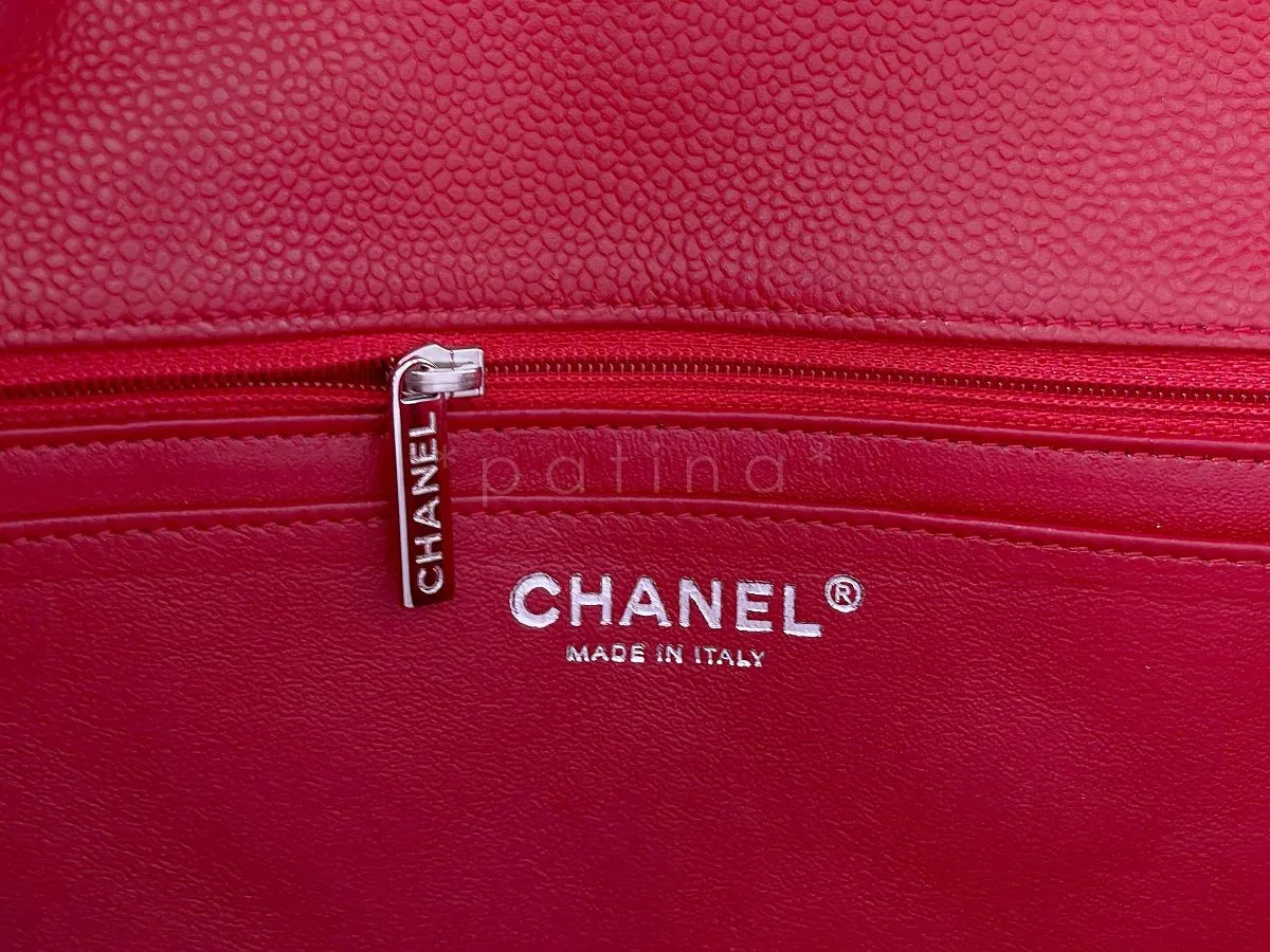 10C Chanel Red Caviar Jumbo Classic Flap Bag SHW