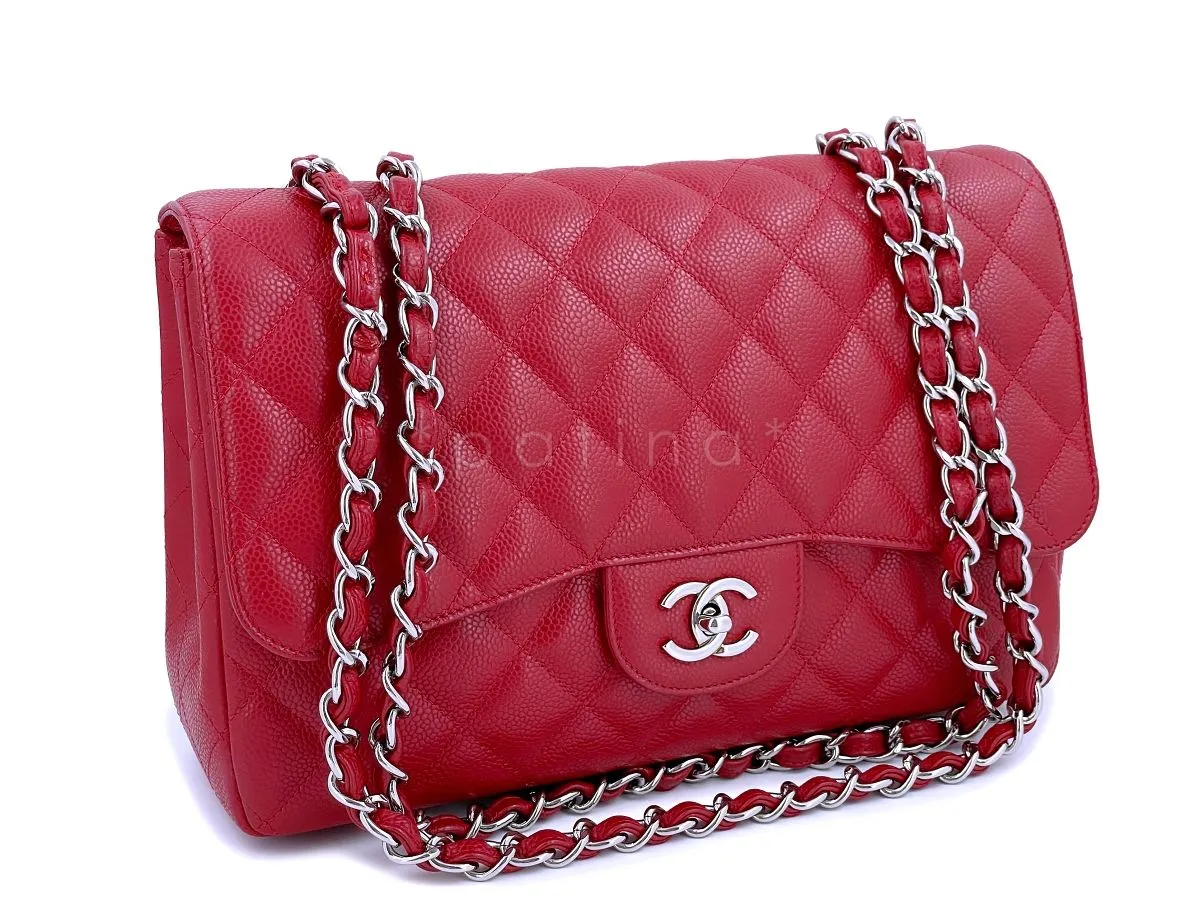 10C Chanel Red Caviar Jumbo Classic Flap Bag SHW