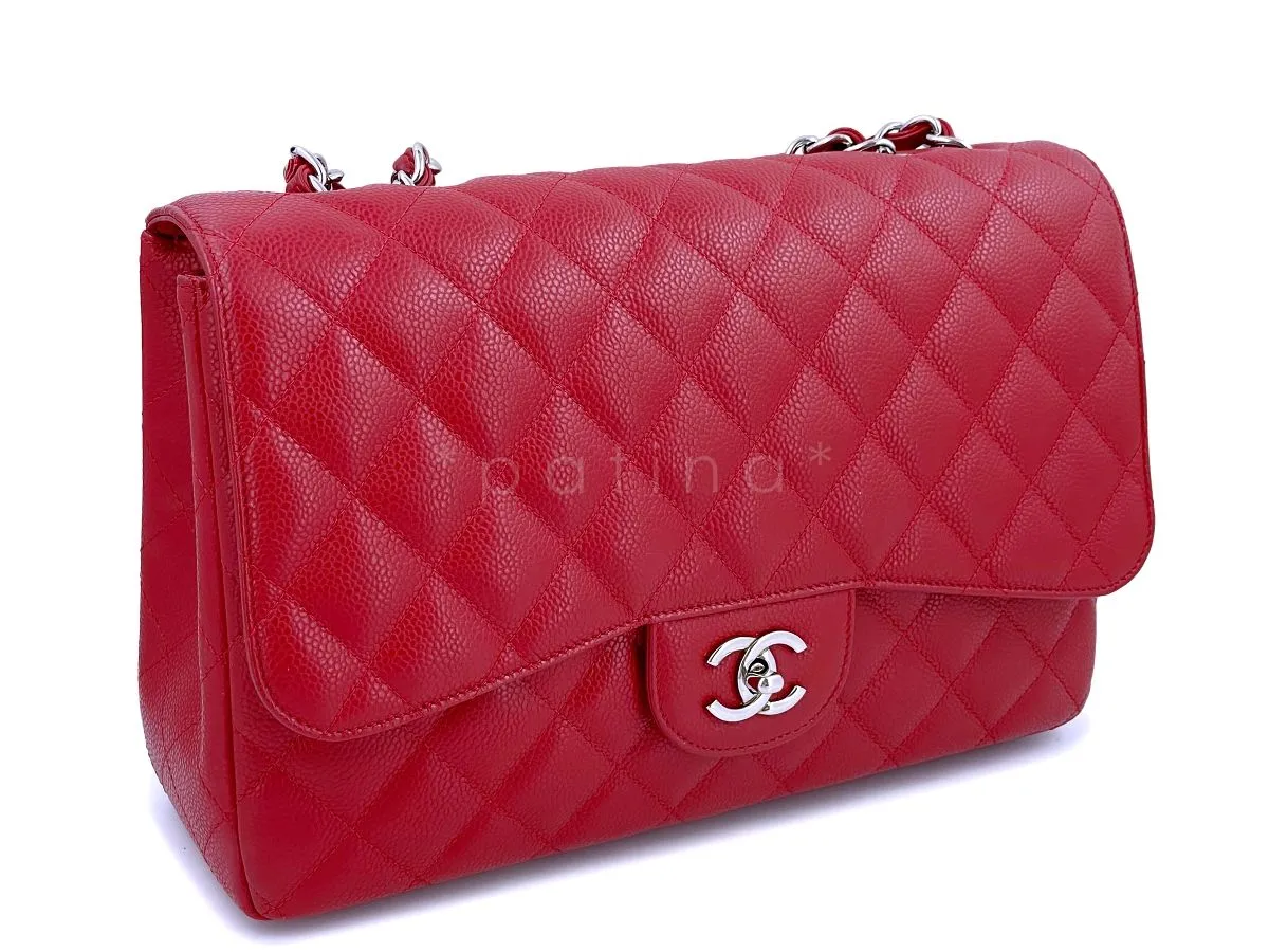 10C Chanel Red Caviar Jumbo Classic Flap Bag SHW