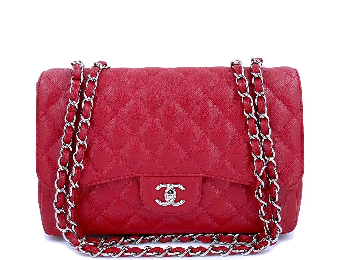 10C Chanel Red Caviar Jumbo Classic Flap Bag SHW