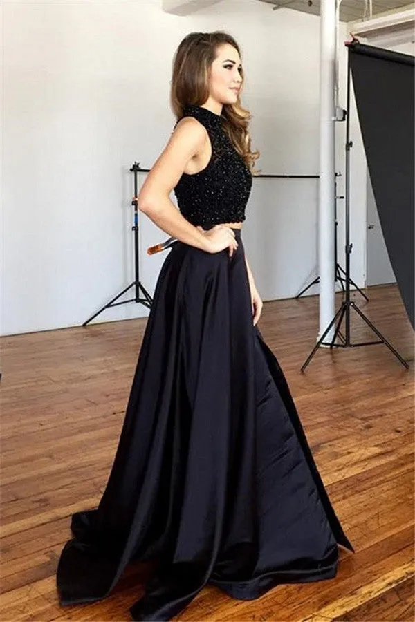 2 pieces Prom Dress,Black prom dresses,Long prom dress,evening Dress,prom gown SVD305