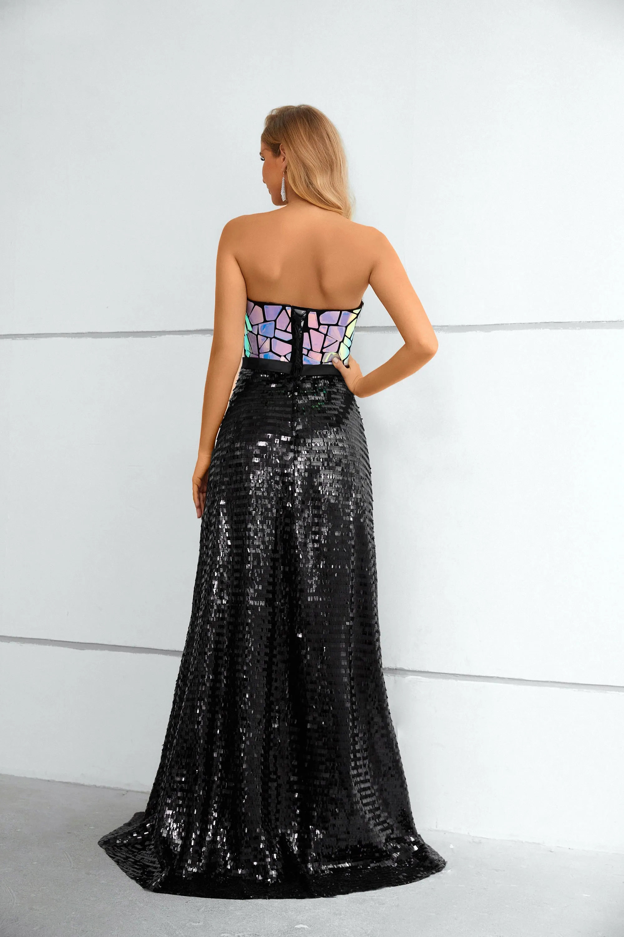 A-Line Strapless Sleeveless Long Prom Dress With Sequins