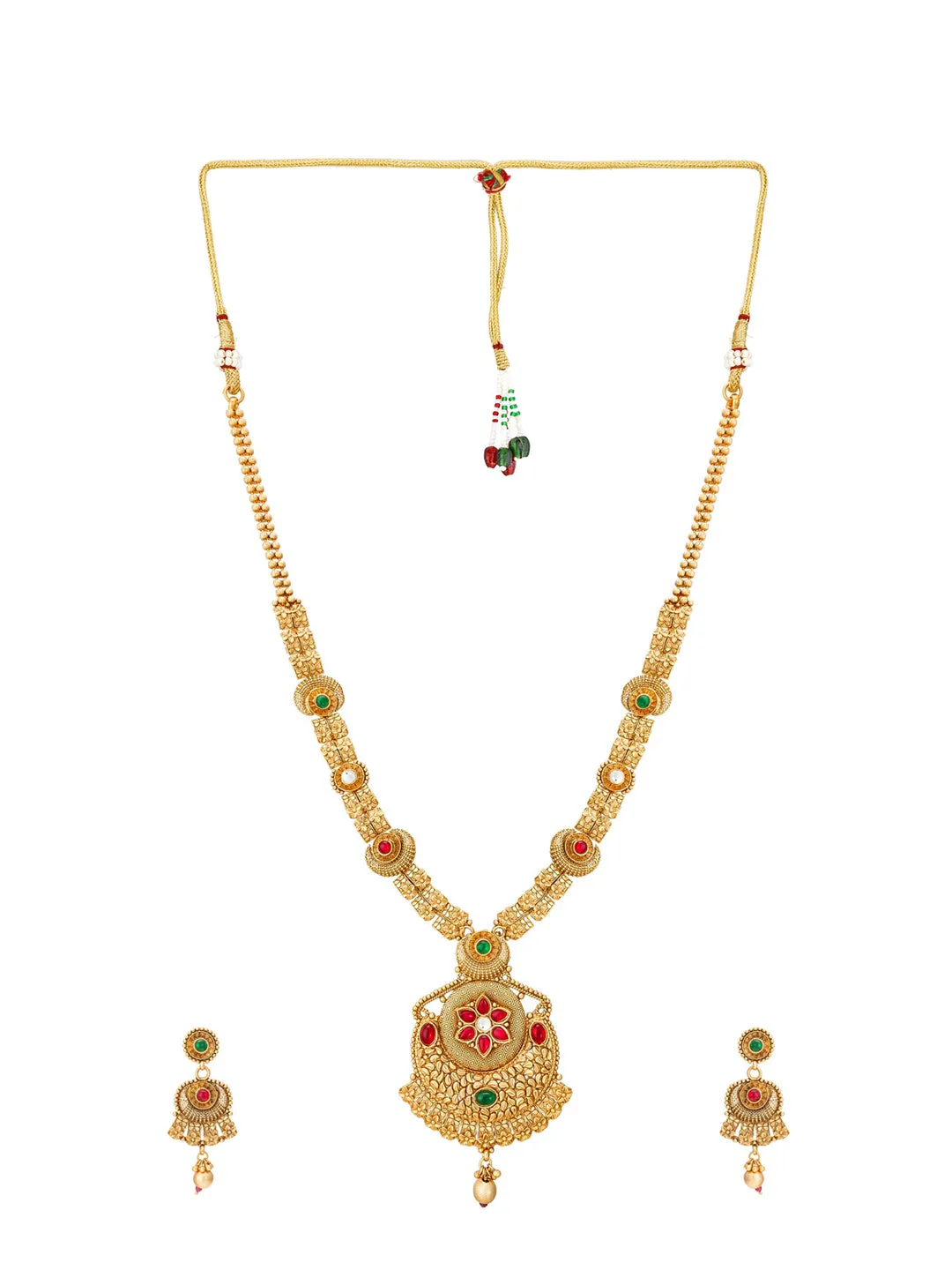 Aadita Gold-Plated & Red e Studded Jewellery Set