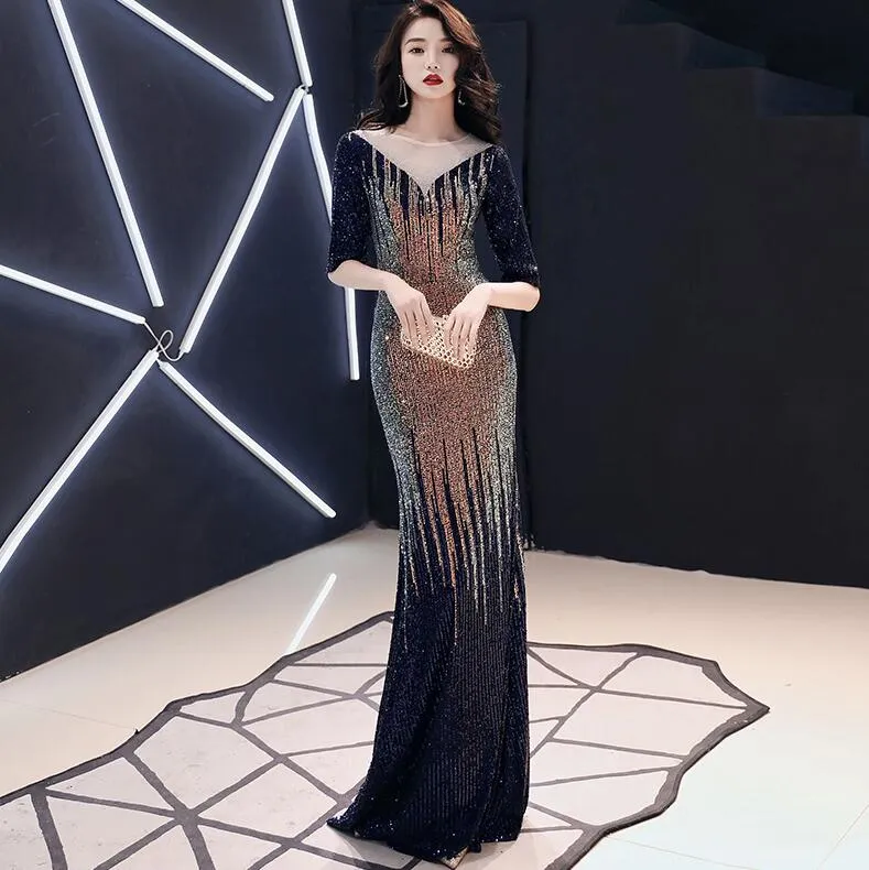 AE0161 wei yin Evening Dress Long Sparkle 2022 New O-Neck Women Elegant  Sequin Mermaid Maxi Evening Party Gown Dress