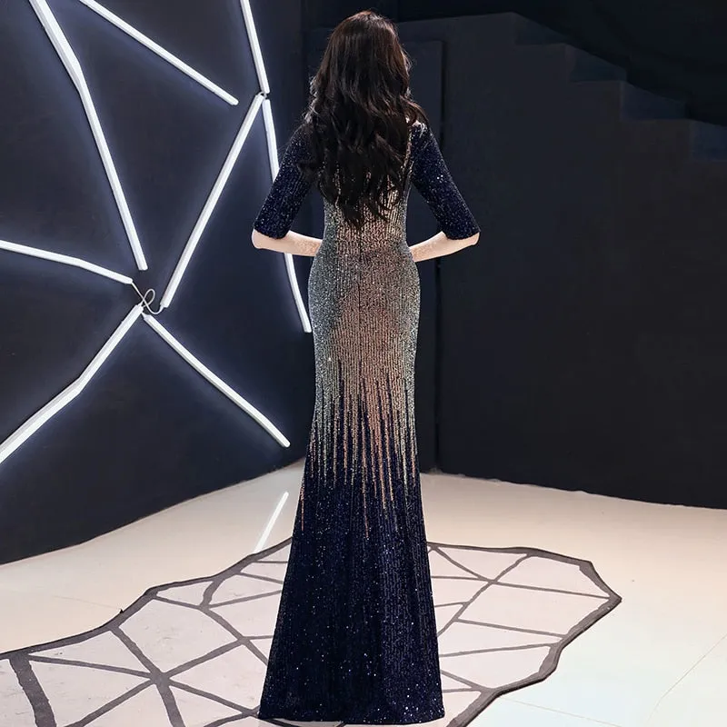 AE0161 wei yin Evening Dress Long Sparkle 2022 New O-Neck Women Elegant  Sequin Mermaid Maxi Evening Party Gown Dress