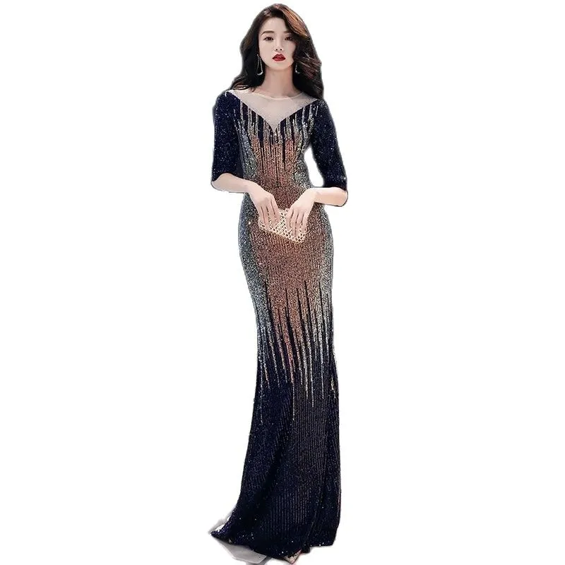 AE0161 wei yin Evening Dress Long Sparkle 2022 New O-Neck Women Elegant  Sequin Mermaid Maxi Evening Party Gown Dress