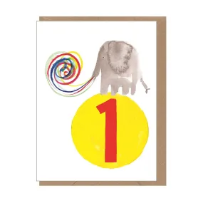 Age 1 Elephant Mini Greetings Card by Dominic Early for Earlybird Designs