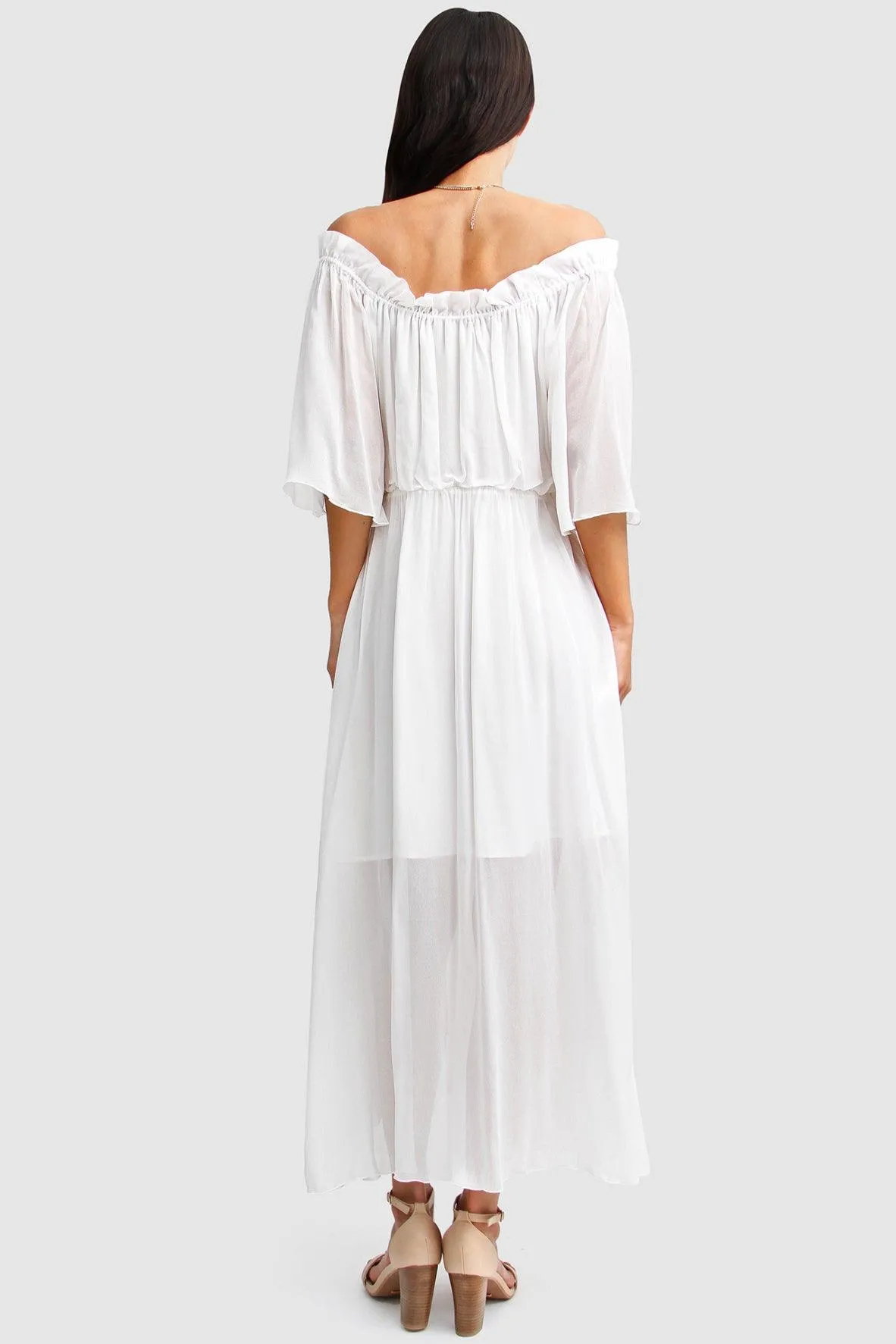 Amour Amour Ruffled Maxi Dress in White