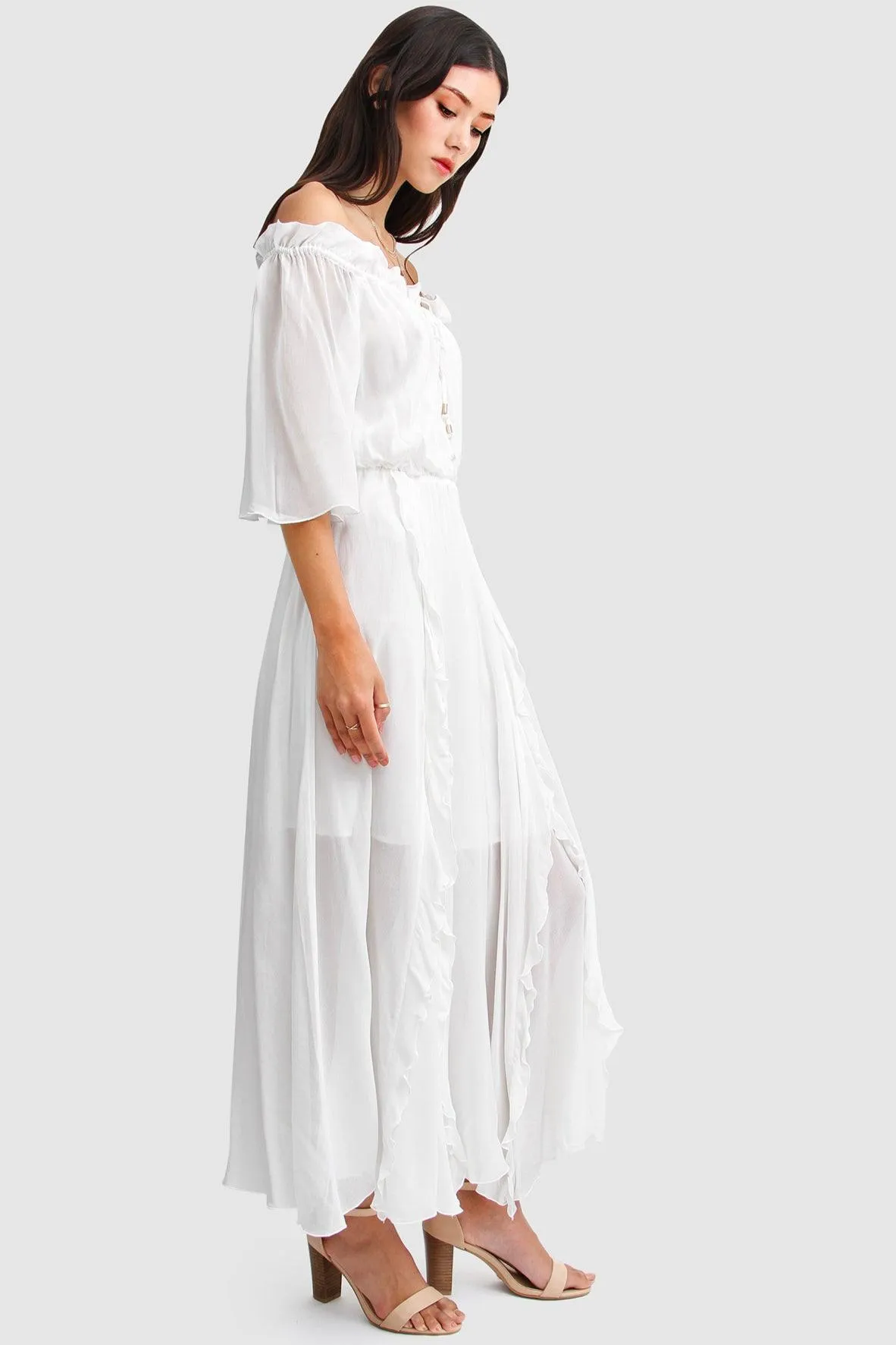 Amour Amour Ruffled Maxi Dress in White