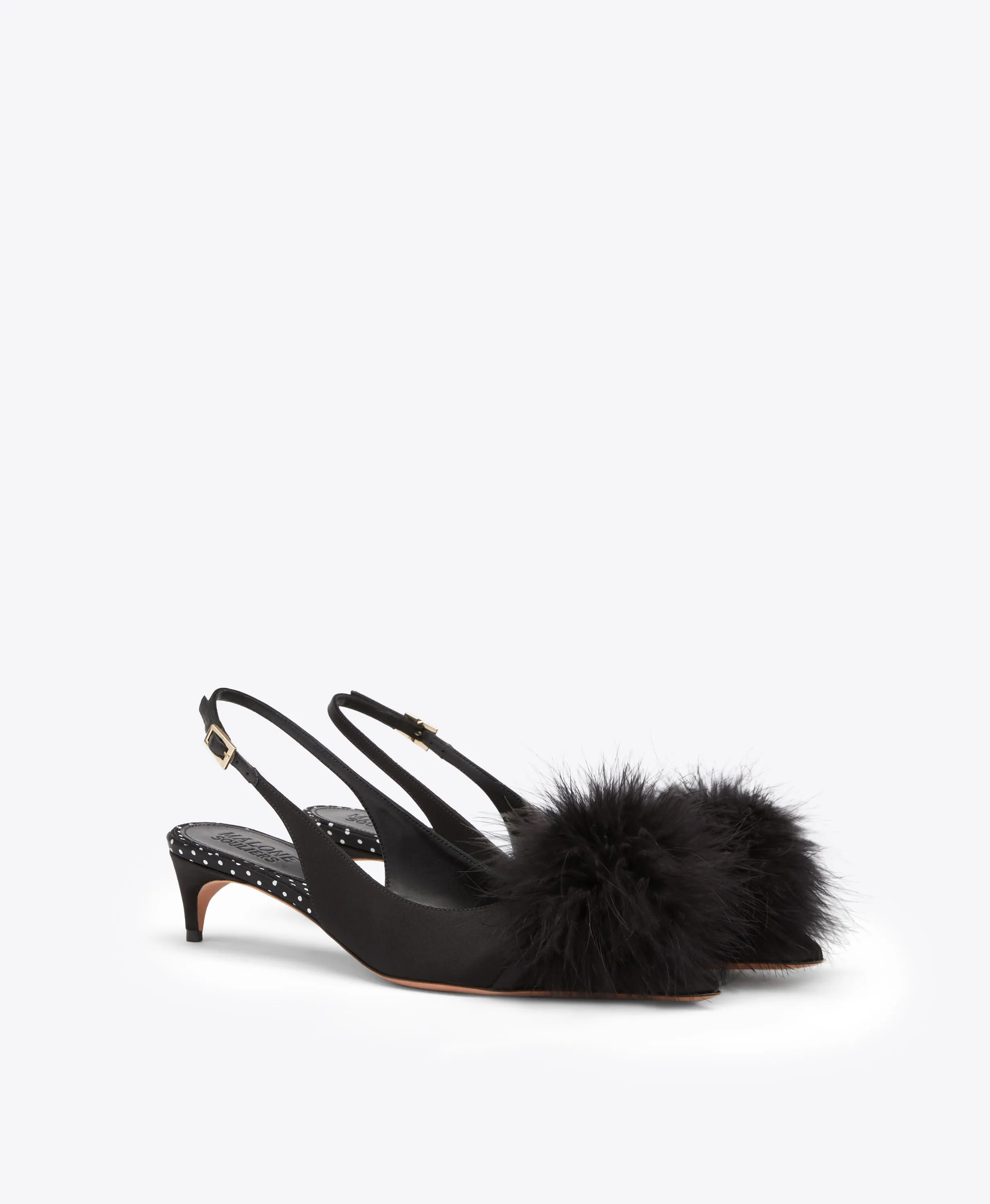 Andrea 40 Black Satin Slingbacks