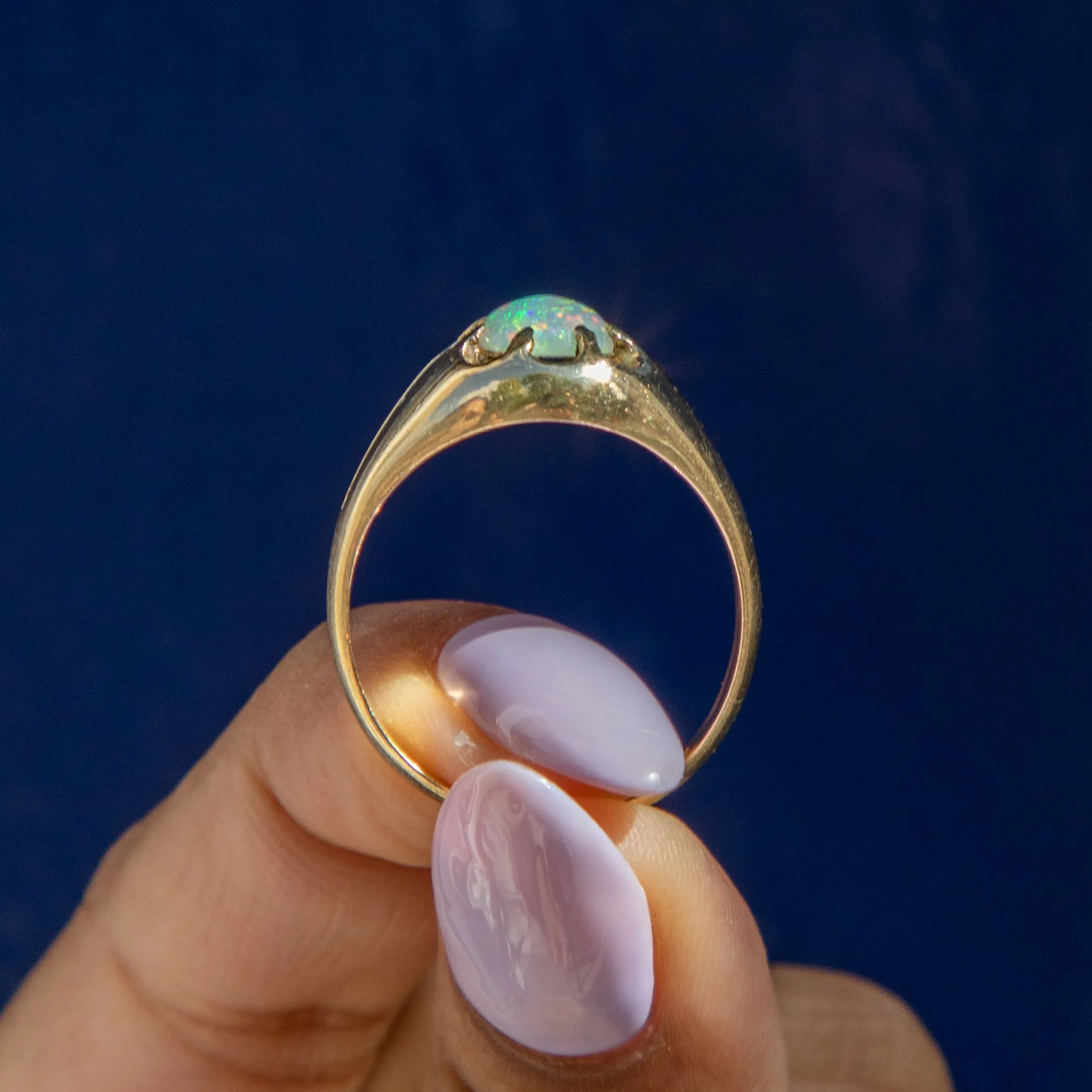 Antique 18ct Gold Buttercup Set Opal Ring, 0.45ct