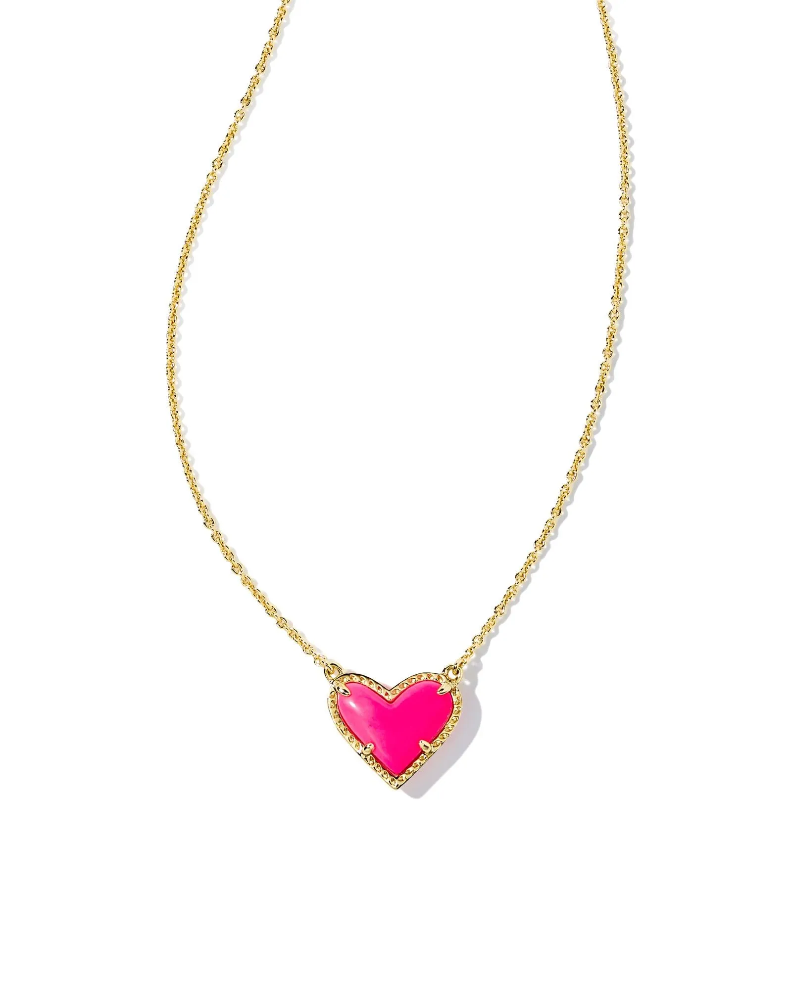 Ari Heart Short Pendant Necklace in Gold Neon Pink Magnesite