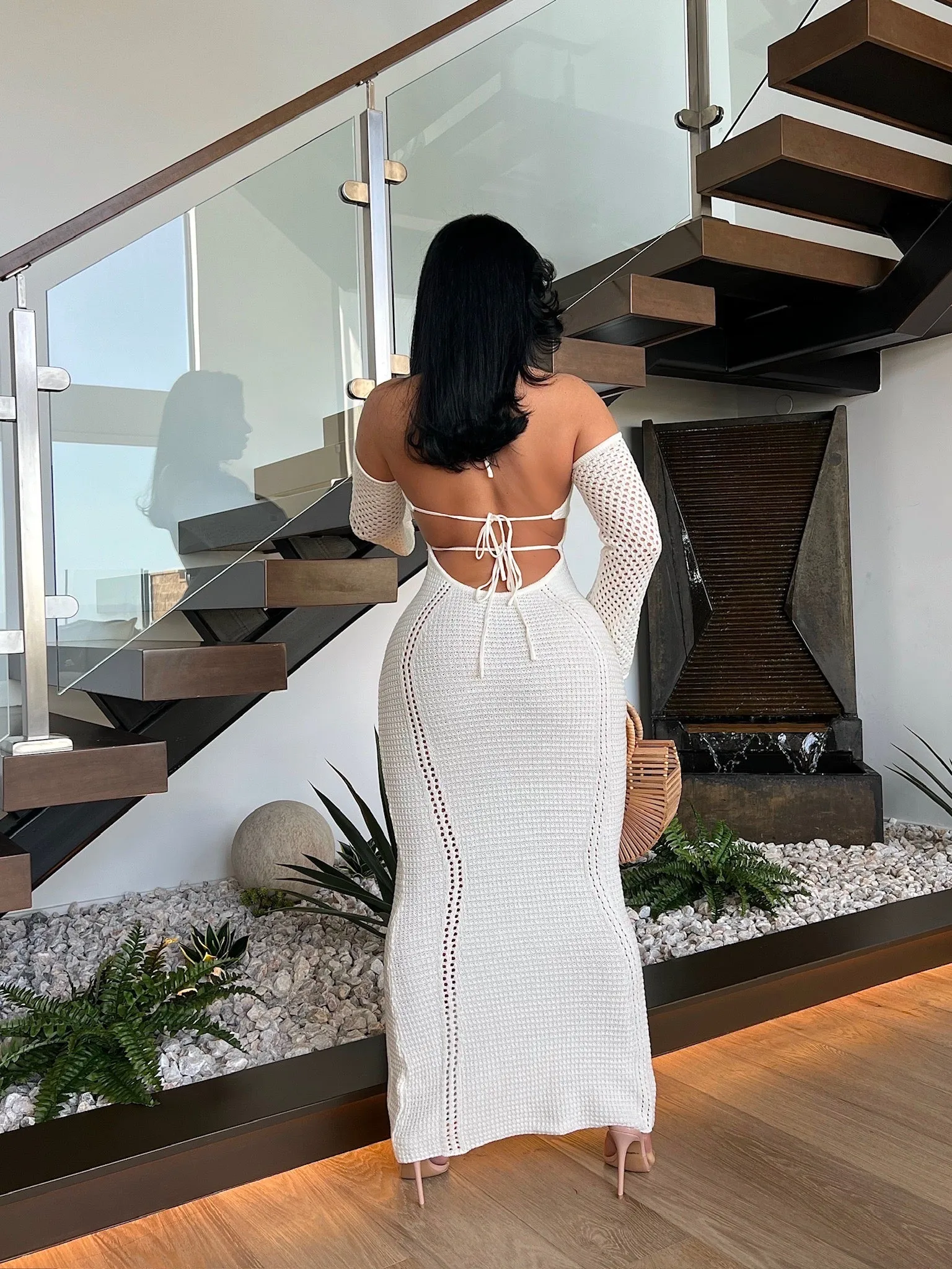 Beach Girly Crochet Maxi Dress White