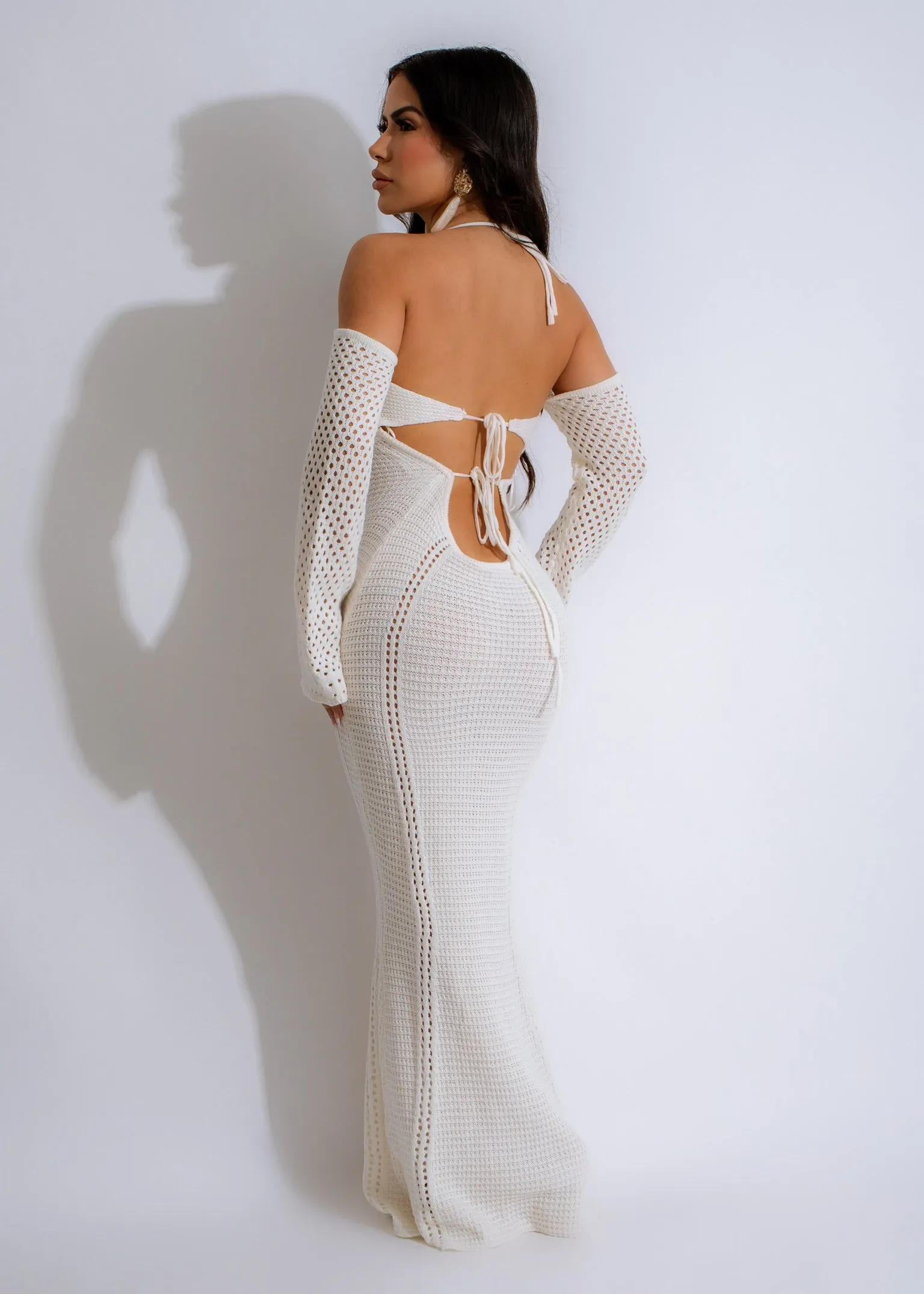 Beach Girly Crochet Maxi Dress White