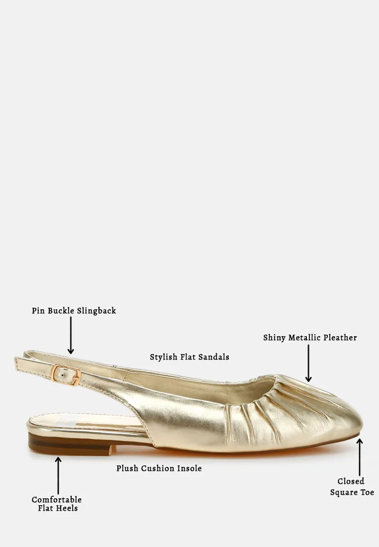 Berni Metallic Square Toe Flat Slingbacks