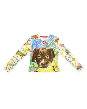 Brown Dog Collage Fitted Jersey Top - Multi