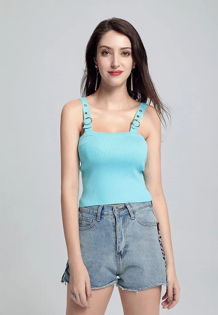 buckled knitted crop top