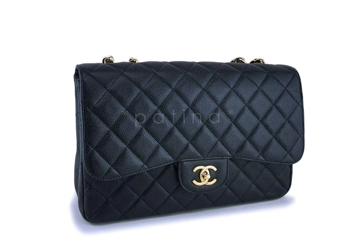 Chanel Black Caviar Classic Jumbo Flap Bag GHW