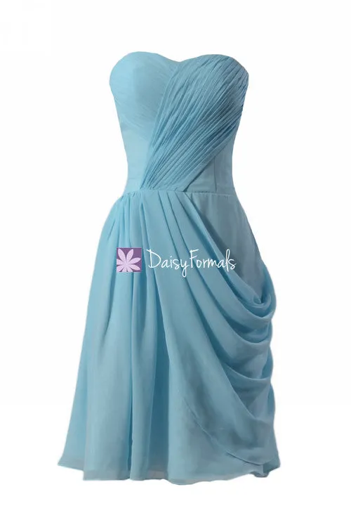 Chic Sky Blue Bridesmaid Dress Knee Length Party Dress Custom Evening Dress(BM810)