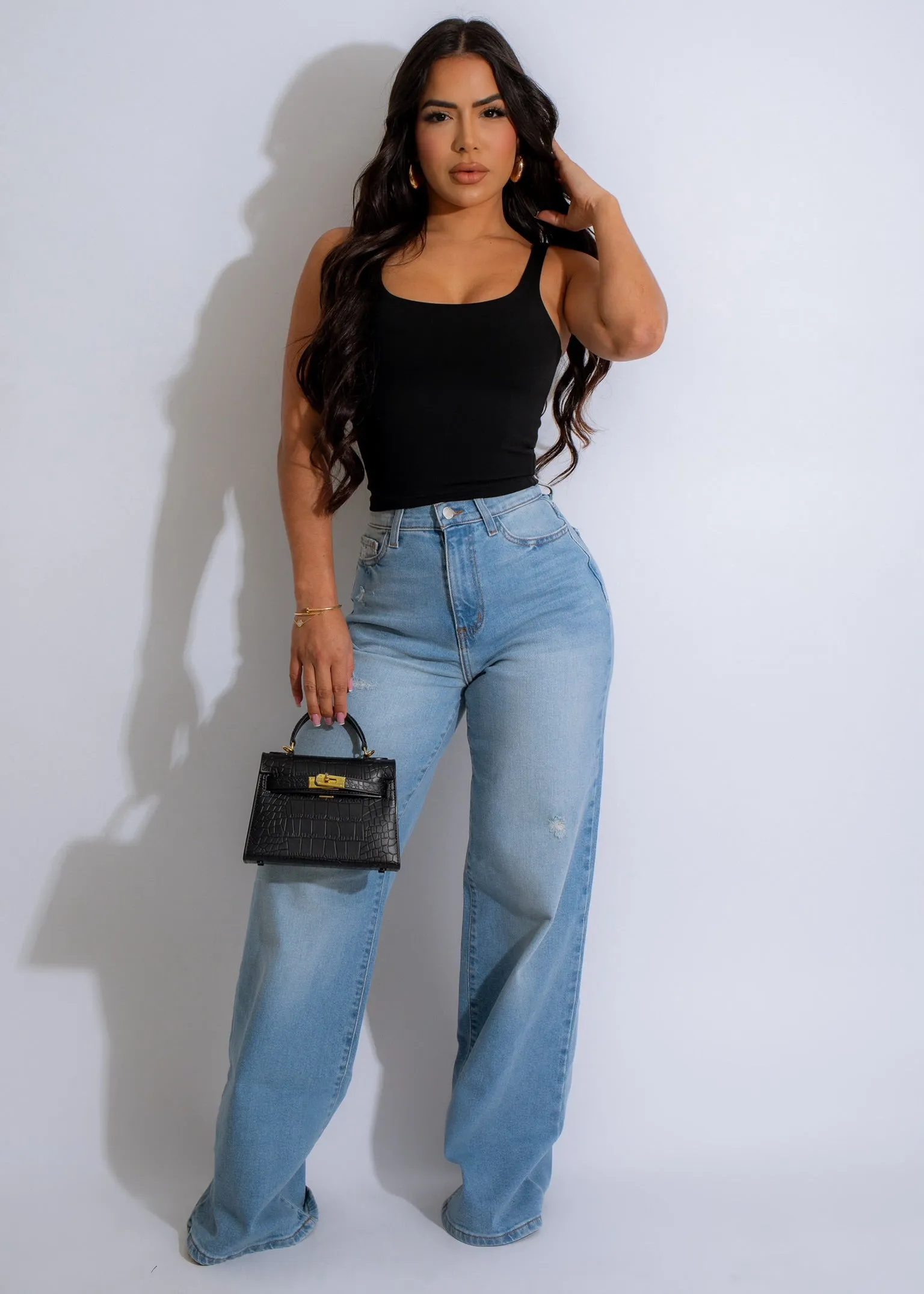 Classic Wide-Strap Crop Top Black