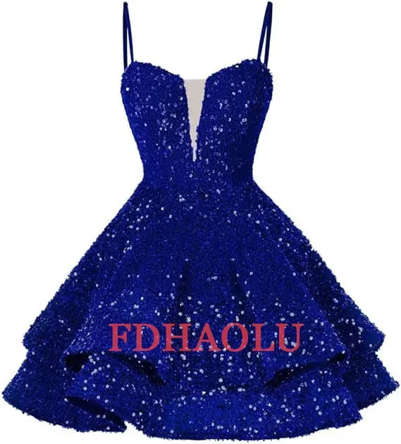 Custom Velvet Sequin V-neck Homecoming With Teens Ruffles Short Mini Backless Lace-up Formal Cocktail Party Sparkly Evening Gown