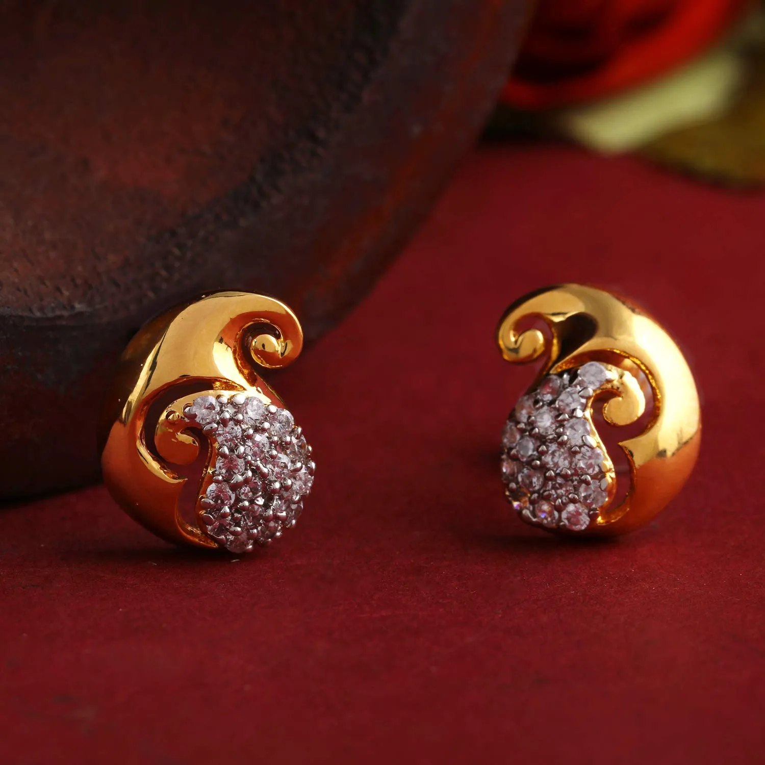 Estele Floral Gold Plated Stylish Fancy Party Wear Stud Earrings For Women & Girls