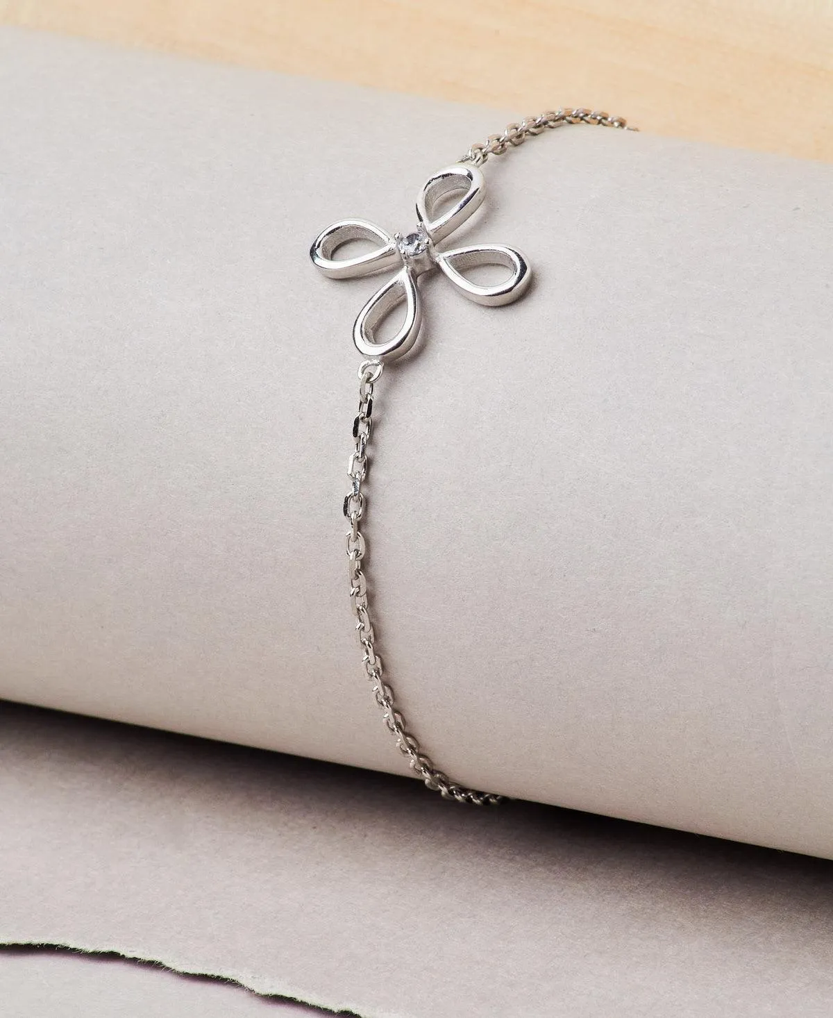 Fashionable Floral Stone Studded Silver Bracelet.