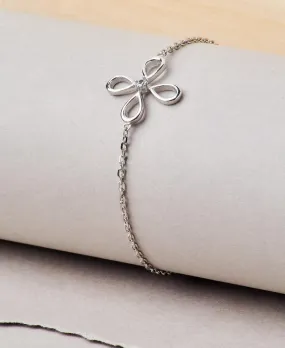 Fashionable Floral Stone Studded Silver Bracelet.