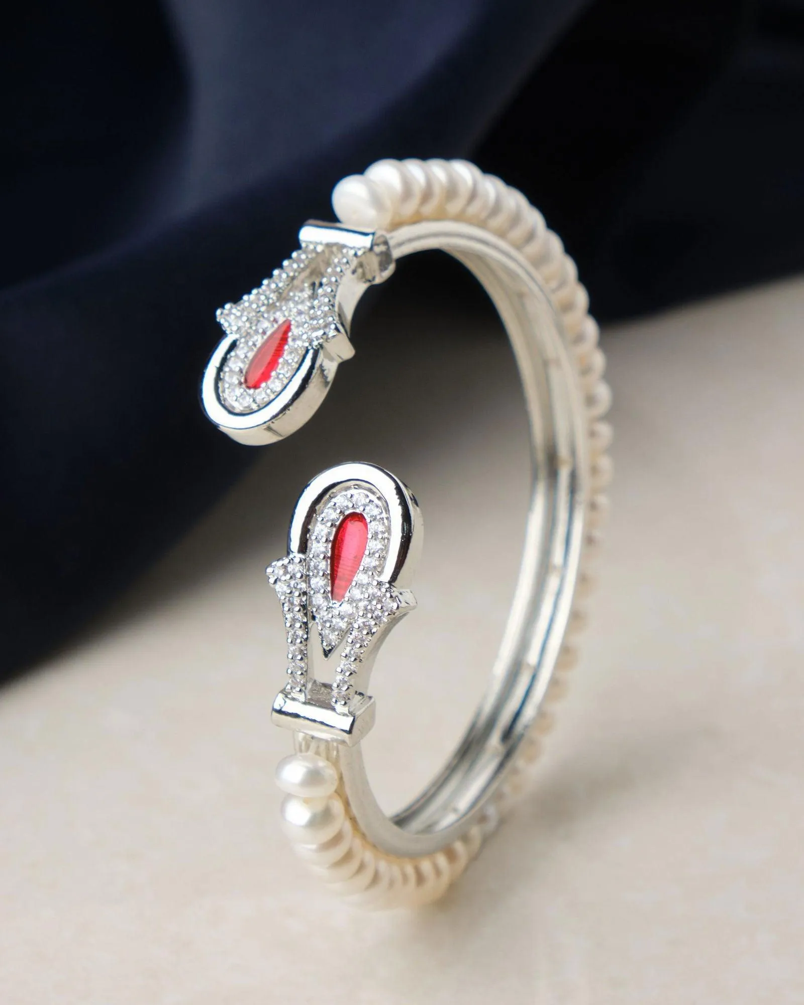 Fashionable Stone Studded Pearl Bangle