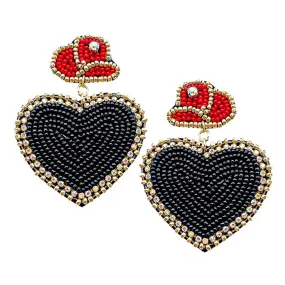 Felt Back Beaded Hat Heart Link Dangle Earrings