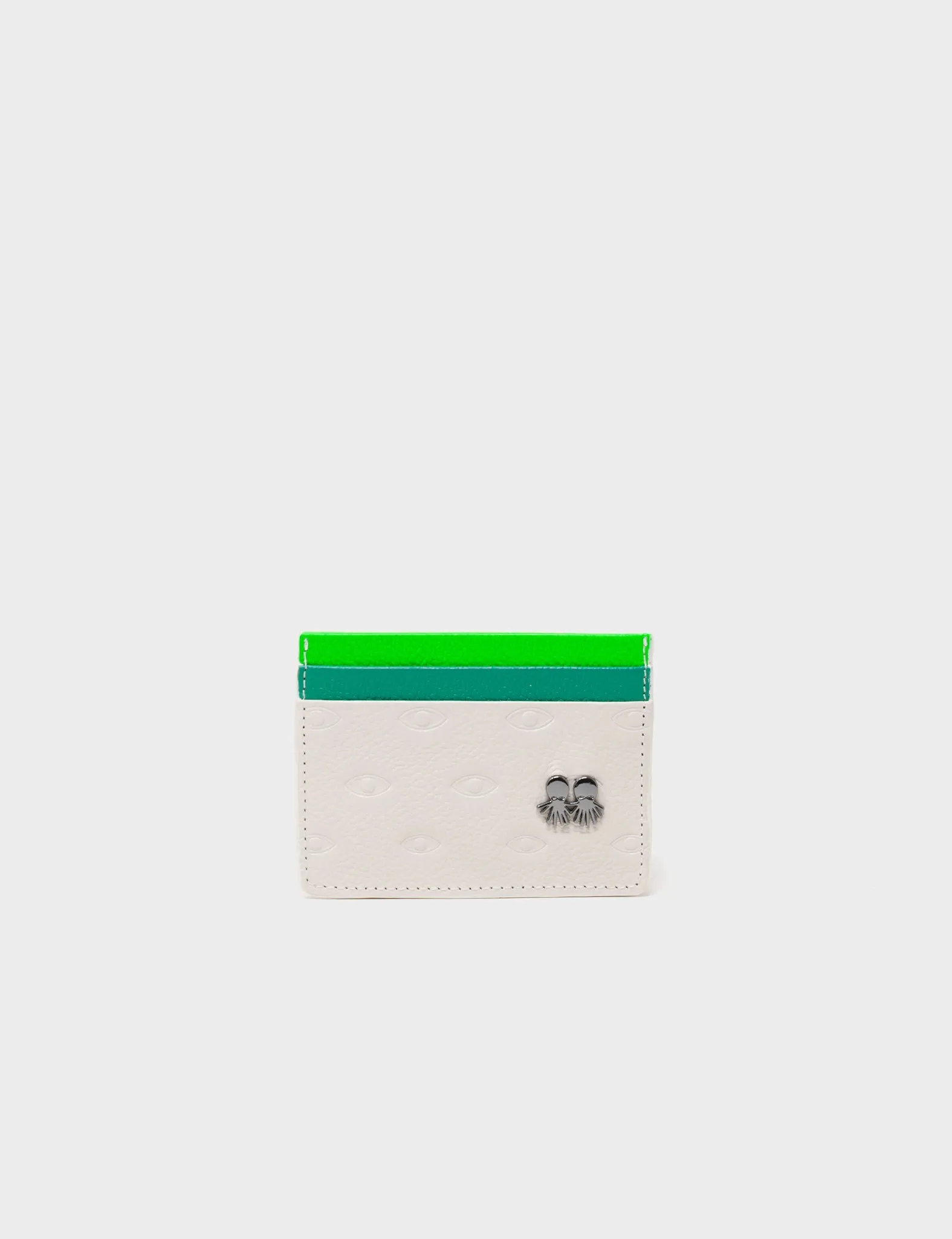 Filium Cream and Green Leather Cardholder - Eyes Pattern Debossed