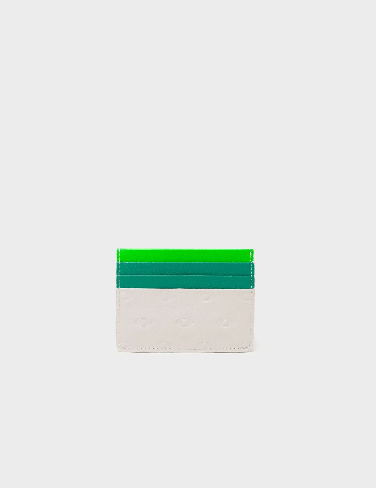 Filium Cream and Green Leather Cardholder - Eyes Pattern Debossed