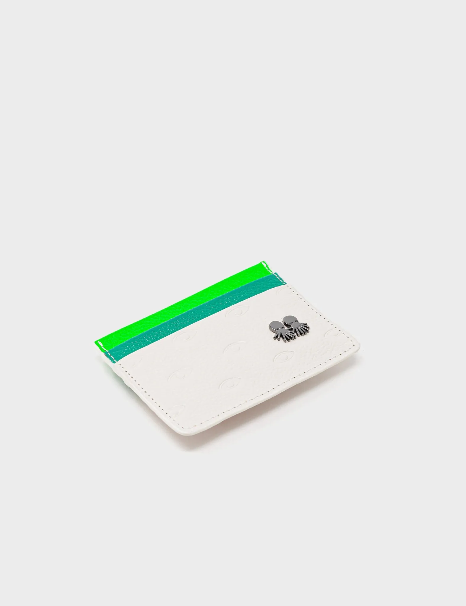 Filium Cream and Green Leather Cardholder - Eyes Pattern Debossed