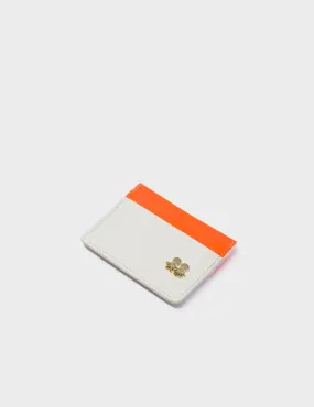 Filium Light Cream And Neon Orange Leather Cardholder - Eyes Pattern Debossed