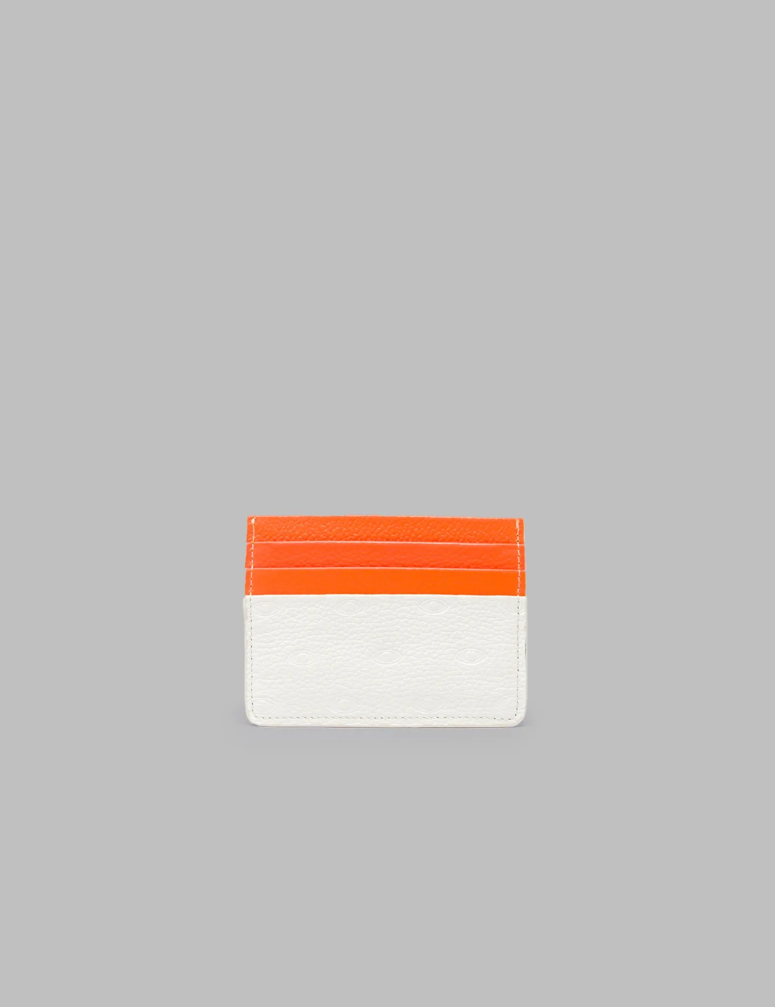 Filium Light Cream And Neon Orange Leather Cardholder - Eyes Pattern Debossed