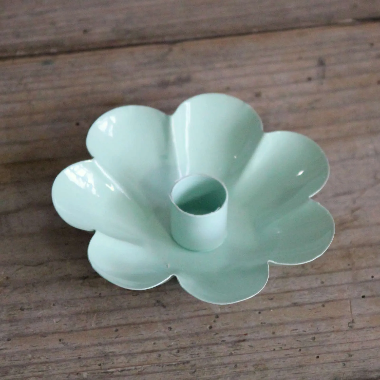 Flower Enamel Dinner Candle Holder - Sage