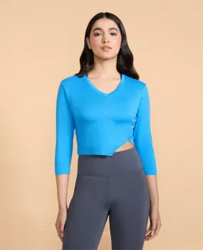 Full Sleeves Crop Top in Feather Feel Fabric Cobalt Blue