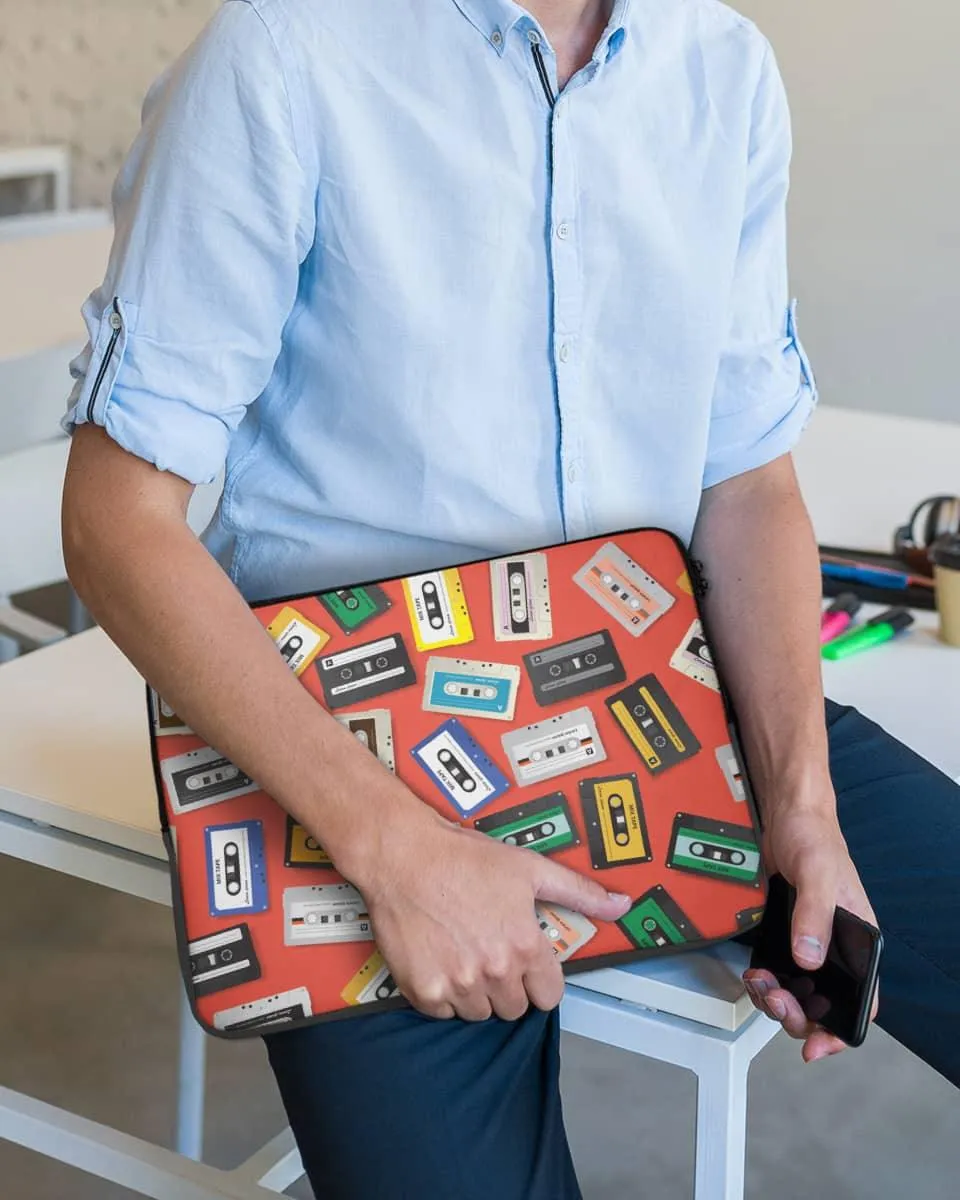 Funky Laptop Cover With Audio Cassett Pattern