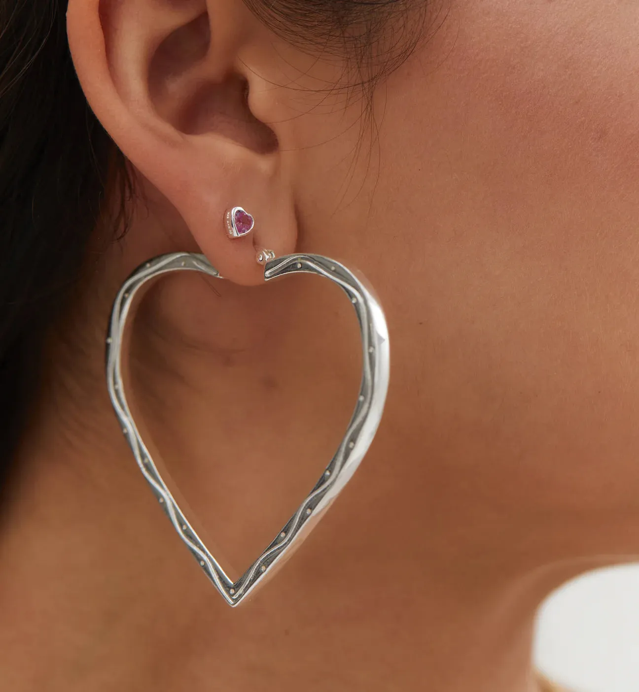 Funky Love Hoop Earrings - Silver