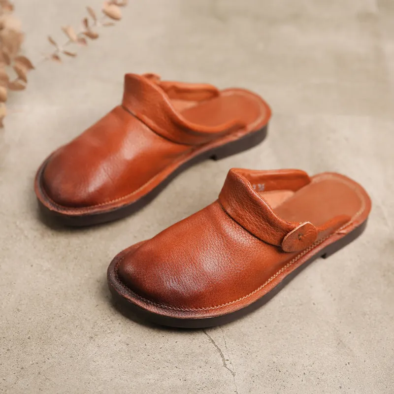 Genuine Leather Summer Slippers White/Brown/Coffee