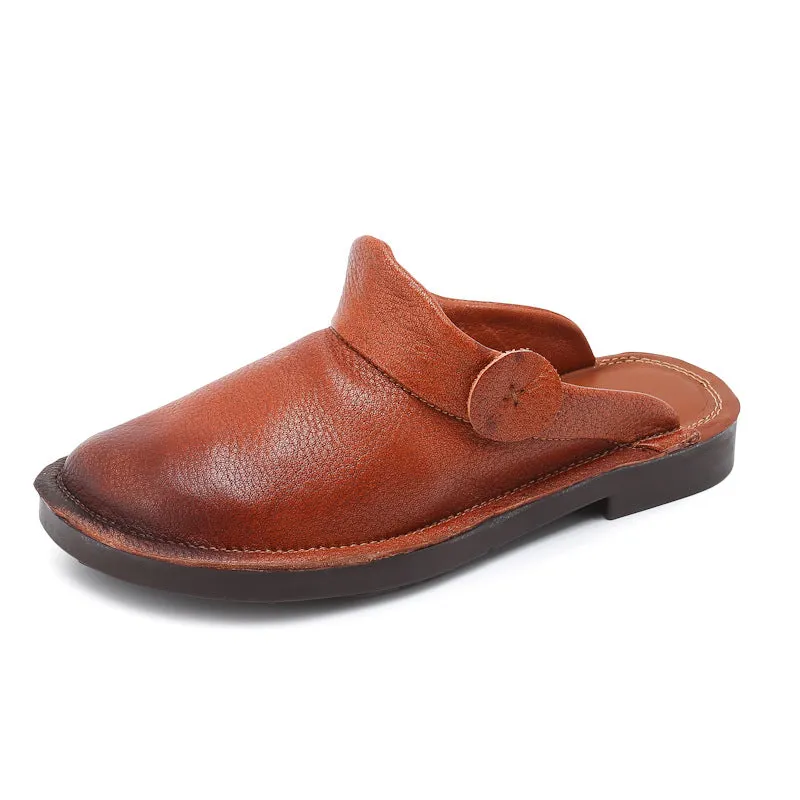 Genuine Leather Summer Slippers White/Brown/Coffee