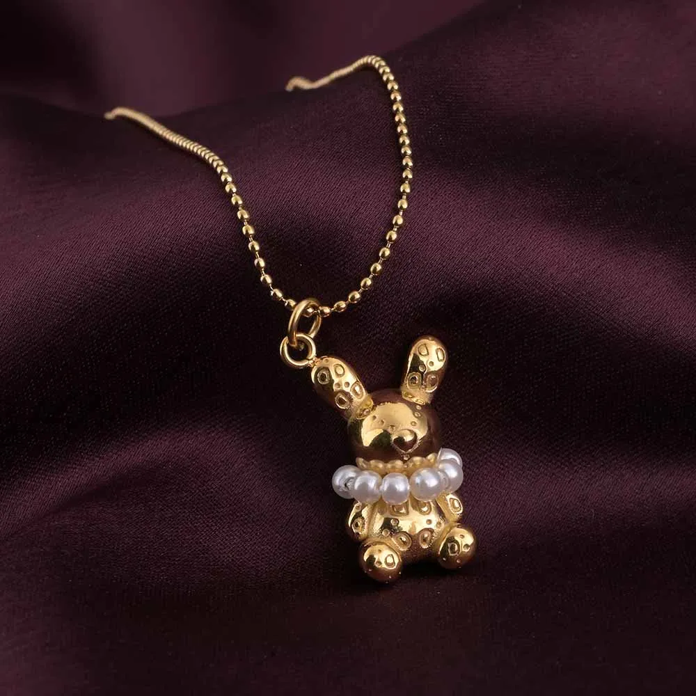 Gold Bunny Necklace With Pearls