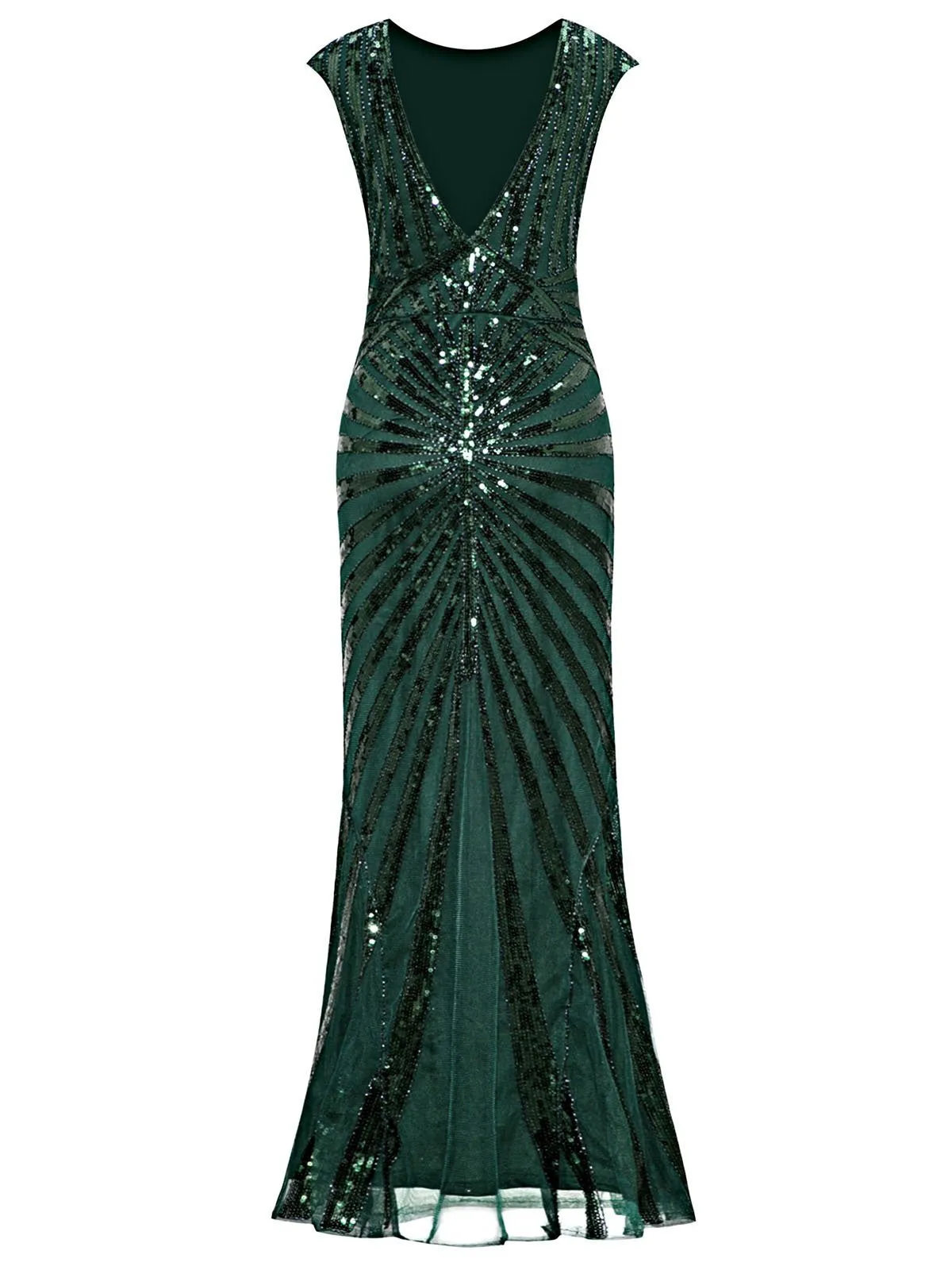 Green 1920s Sequin Art Deco Maxi Dress